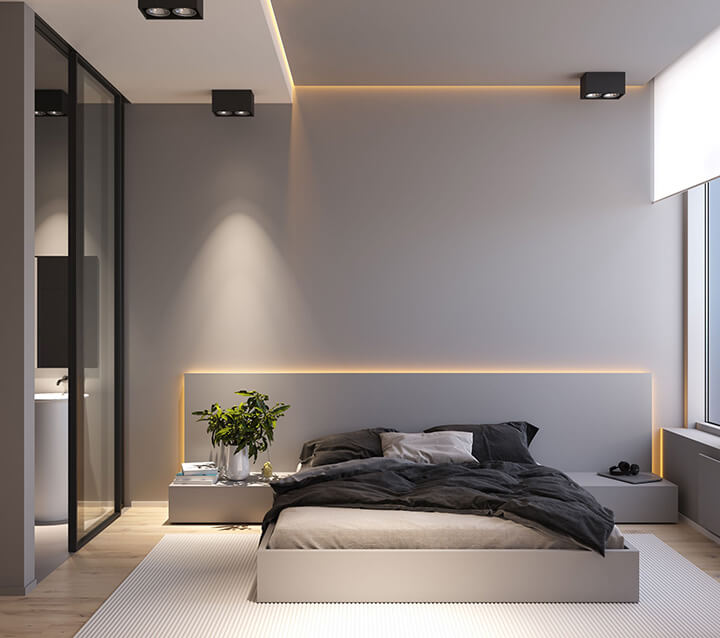 moderne design slaapkamer met indirecte verlichting