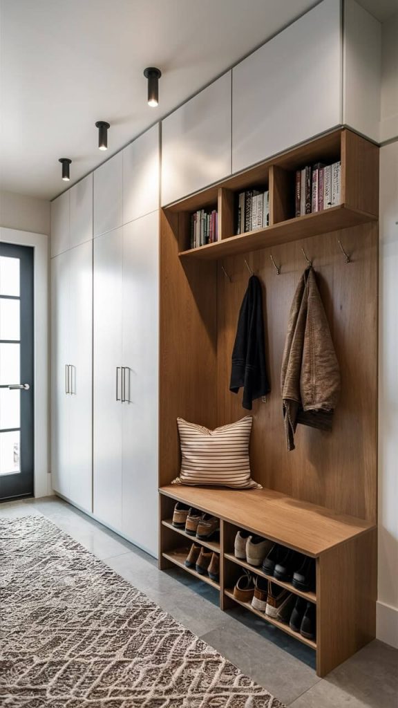 maatkasten in inkom met zitbank